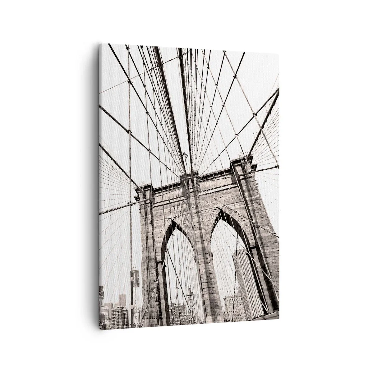 Cuadro sobre lienzo - Impresión de Imagen - El puente de Brooklyn en monocromo - 50x70cm - Catedral de Nueva York - Decoración de pared moderna para salón y dormitorio ARTTOR