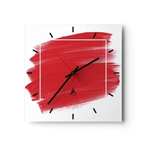 Reloj de pared - Reloj de vidrio - Trazo de pincel rojo con borde blanco - 30x30cm - Fuera del marco - Decoración de pared moderna para salón y dormitorio ARTTOR