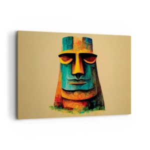 Cuadro sobre lienzo - Impresión de Imagen - Estatua colorida de la Isla de Pascua - 100x70cm - Escultural, pero simpática - Decoración de pared moderna para salón y dormitorio ARTTOR
