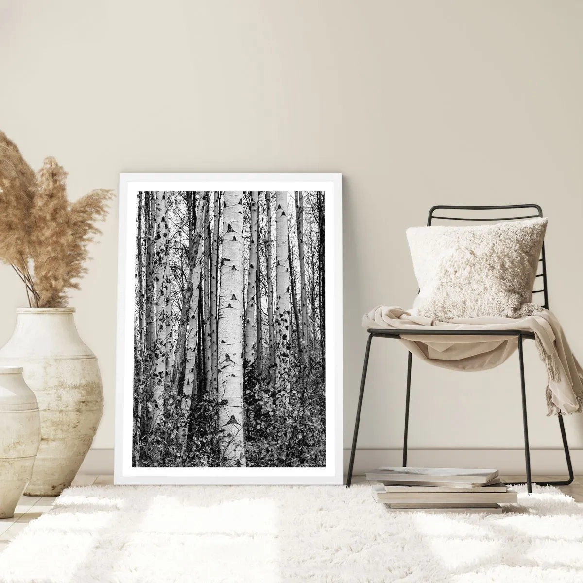Póster en marco blanco - Columnas de abedules - 30x40 cm