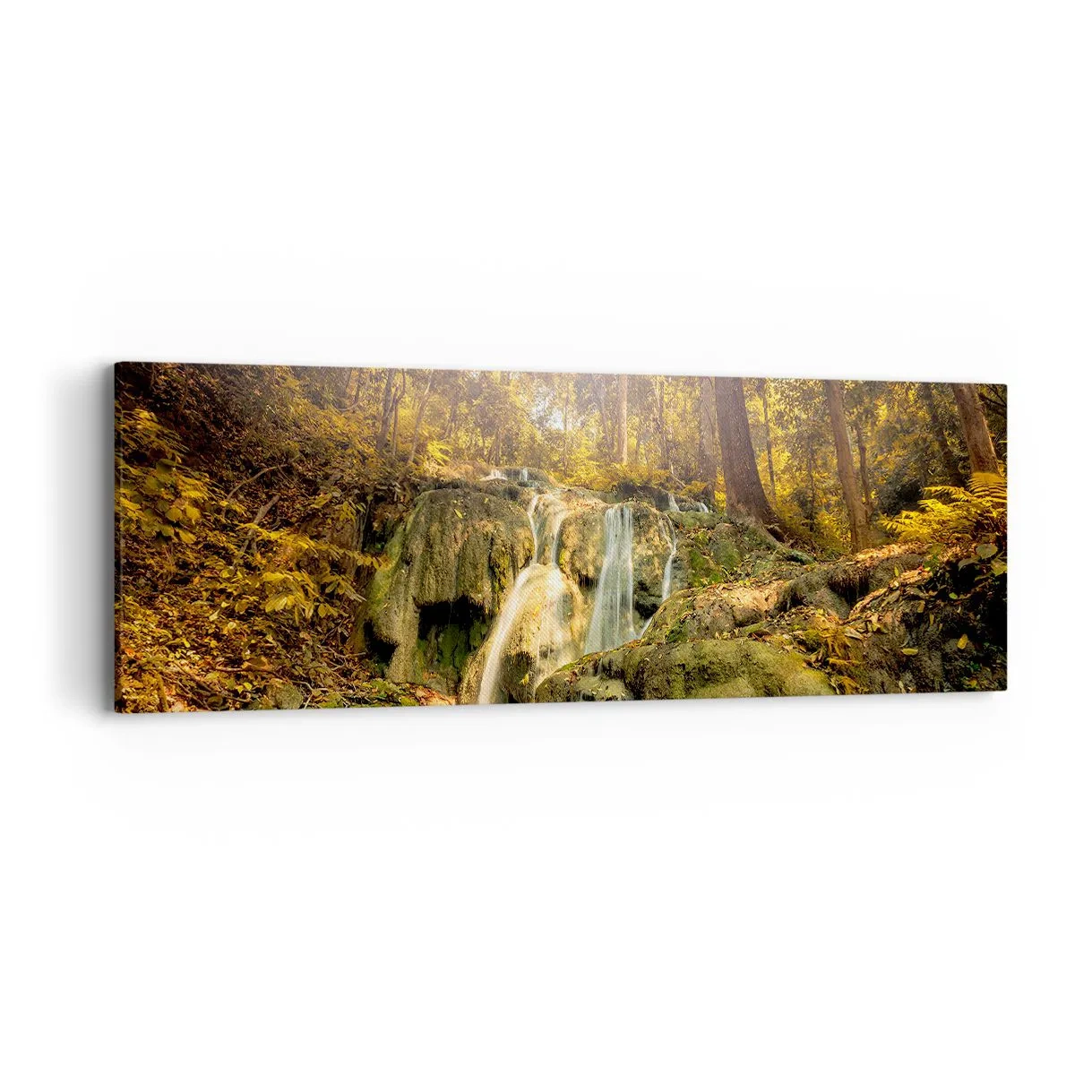 Cuadro sobre lienzo - Impresión de Imagen - Cascada forestal en verde - 90x30 cm