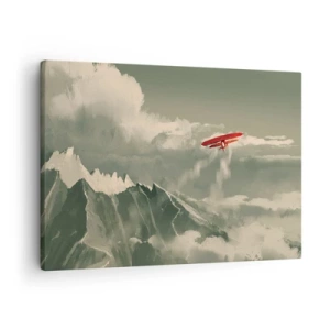 Cuadro sobre lienzo - Impresión de Imagen - Avión rojo sobre montañas nevadas - 70x50cm - Pionero sin miedo - Decoración de pared moderna para salón y dormitorio ARTTOR