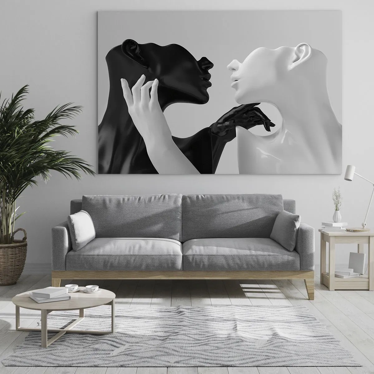 Cuadro sobre vidrio - Impresiones sobre Vidrio - Figuras en blanco y negro en primer plano sensual - 100x70cm - Atracción - deseo - Decoración de pared moderna para salón y dormitorio ARTTOR