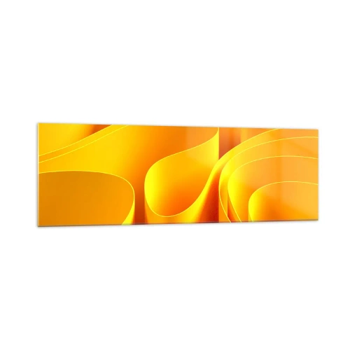 Cuadro sobre vidrio - Impresiones sobre Vidrio - Ondas abstractas amarillas que se asemejan a los rayos del sol - 160x50cm - Como las olas del sol - Decoración de pared moderna para salón y dormitorio ARTTOR