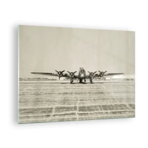 Cuadro sobre vidrio - Impresiones sobre Vidrio - Avión histórico en el aeropuerto en estilo sepia. - 70x50cm - Como siempre, preparado - Decoración de pared moderna para salón y dormitorio ARTTOR