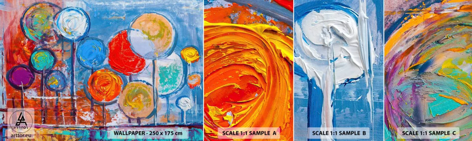 Muestra de fotomural autoadhesivo Deluxe Sticker - Milagros en un palo - Globos coloridos, Abstracción, Para niños - 100x30 cm