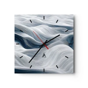 Reloj de pared - Reloj de vidrio - Líneas onduladas en tonos azules y blancos. - 30x30cm - Olas blancas y azules - Decoración de pared moderna para salón y dormitorio ARTTOR