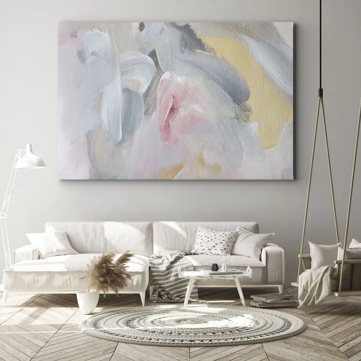Cuadro sobre lienzo - Impresión de Imagen - Trazos pastel abstractos en tonos rosa y gris. - 100x70cm - En un mundo de colores pastel - Decoración de pared moderna para salón y dormitorio ARTTOR