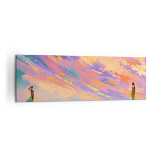 Cuadro sobre lienzo - Impresión de Imagen - Una escena dinámica con figuras contra un cielo colorido al atardecer. - 160x50cm - Fuerza de atracción - Decoración de pared moderna para salón y dormitorio ARTTOR