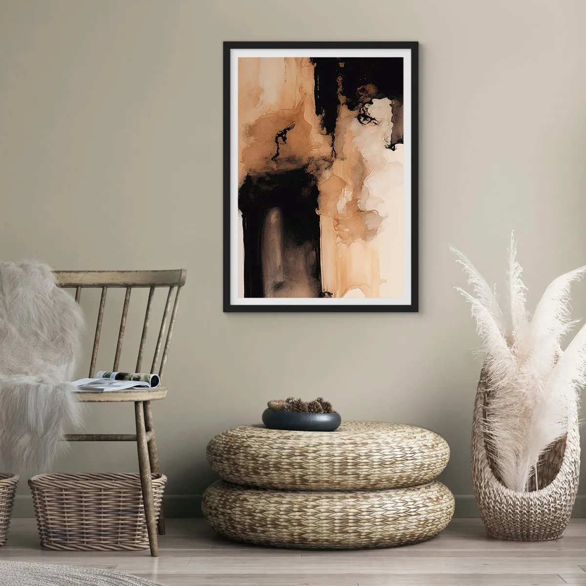 Póster en marco negro - Una composición abstracta en tonos cálidos de marrón. - 50x70cm - Una abstracción intrigante - Decoración de pared moderna para salón y dormitorio ARTTOR