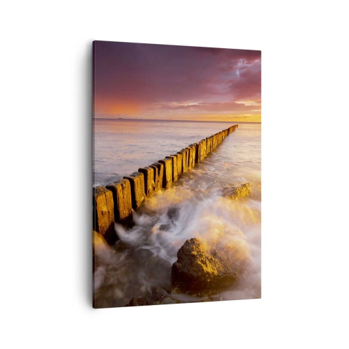 Cuadro sobre lienzo - Impresión de Imagen - Un paisaje pintoresco junto al mar al atardecer. - 50x70cm - La dulzura de las olas - Decoración de pared moderna para salón y dormitorio ARTTOR