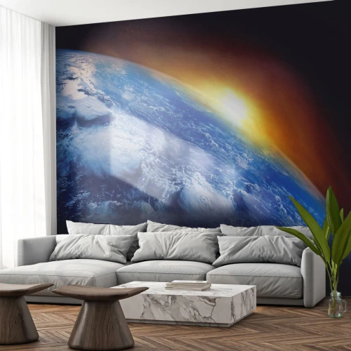 Fotomural Premium Sand - Amanecer en un planeta azul - Abstracción, 3D, Cosmos - 250x175 cm