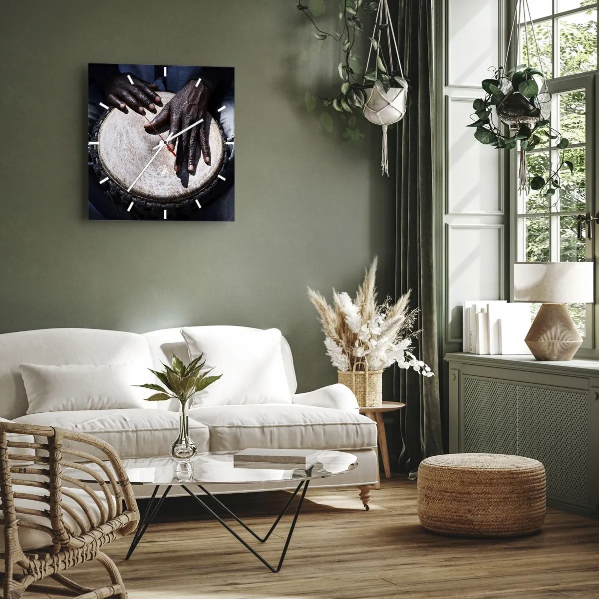 Reloj de pared - Reloj de vidrio - Vive a tu ritmo - 40x40 cm