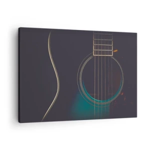 Cuadro sobre lienzo - Impresión de Imagen - Guitarra acústica en luz oscura y elegante. - 70x50cm - Un momento antes de que suene - Decoración de pared moderna para salón y dormitorio ARTTOR