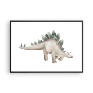 Póster en marco negro - Un lindo dinosaurio en colores pastel. - 100x70cm - Un amigo de otro tiempo - Decoración de pared moderna para salón y dormitorio ARTTOR