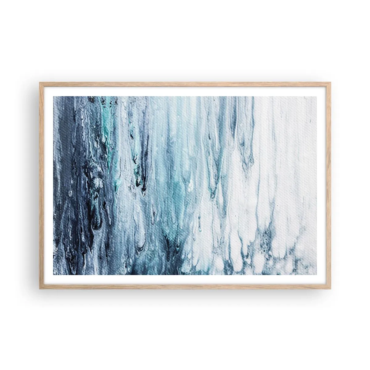 Póster en marco roble claro - Carámbanos de azul - 100x70 cm