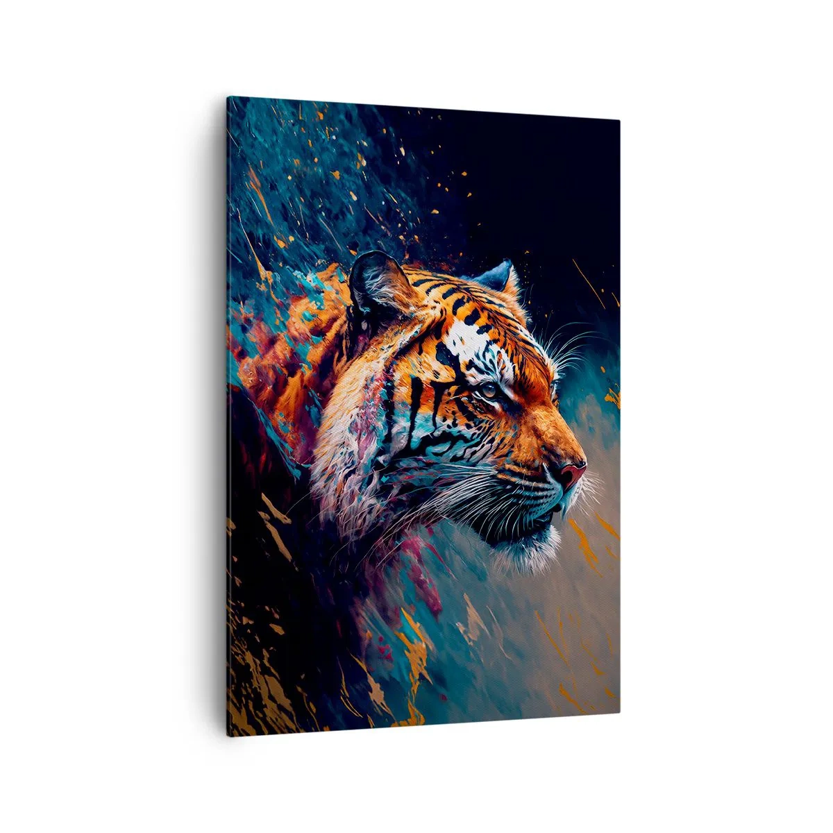Cuadro sobre lienzo - Impresión de Imagen - Retrato de un tigre en colores dinámicos y abstractos. - 70x100cm - Belleza salvaje - Decoración de pared moderna para salón y dormitorio ARTTOR
