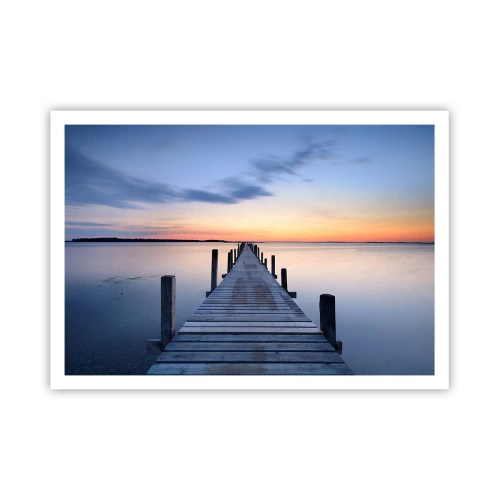 Póster - Muelle de madera en el lago al atardecer - 100x70cm - La calma de un crepúsculo sereno - Decoración de pared moderna para salón y dormitorio ARTTOR