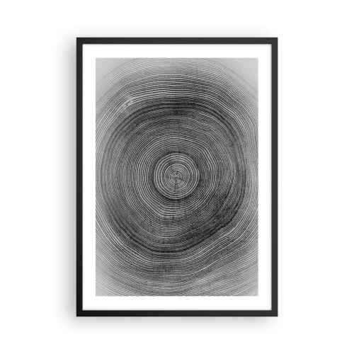 Póster en marco negro - Gráfico en blanco y negro que muestra una sección transversal del tronco de un árbol. - 50x70cm - El paso del tiempo - Decoración de pared moderna para salón y dormitorio ARTTOR