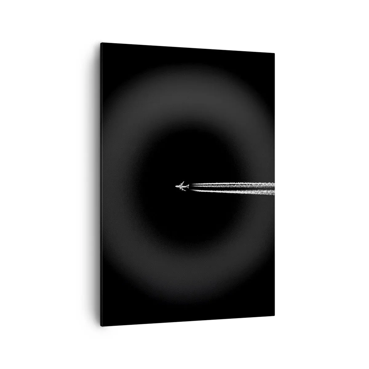 Cuadro sobre lienzo - Impresión de Imagen - Un avión a reacción con una estela de condensación visible sobre un fondo negro. - 70x100cm - En otra dimensión - Decoración de pared moderna para salón y dormitorio ARTTOR