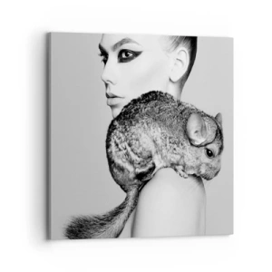 Cuadro sobre lienzo - Impresión de Imagen - Dama con chinchilla - 70x70 cm