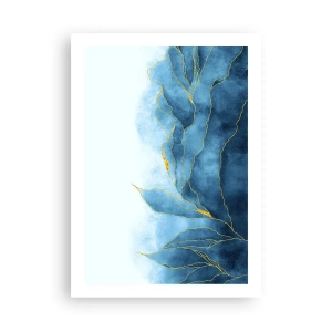 Póster - Una composición abstracta en tonos azules con líneas doradas. - 50x70cm - Oro y azul - Decoración de pared moderna para salón y dormitorio ARTTOR