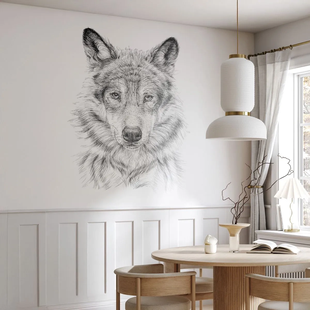 Fotomural Autadhesivo Deluxe Sticker - Un líder nato - Lobo, Bosquejo, escandinavo - 100x70 cm