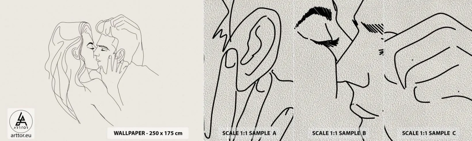 Muestra de fotomural Premium Sand - Unión y sentimiento - Gráficos, Pareja enamorada, Beso - 100x30 cm