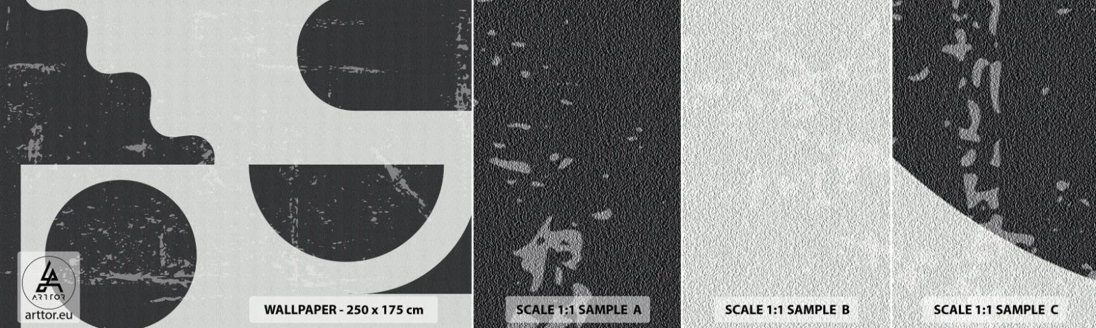 Muestra de fotomural autoadhesivo Deluxe Sticker - Composición arriba y abajo - Abstracción, En blanco y negro, Envejecido - 100x30 cm