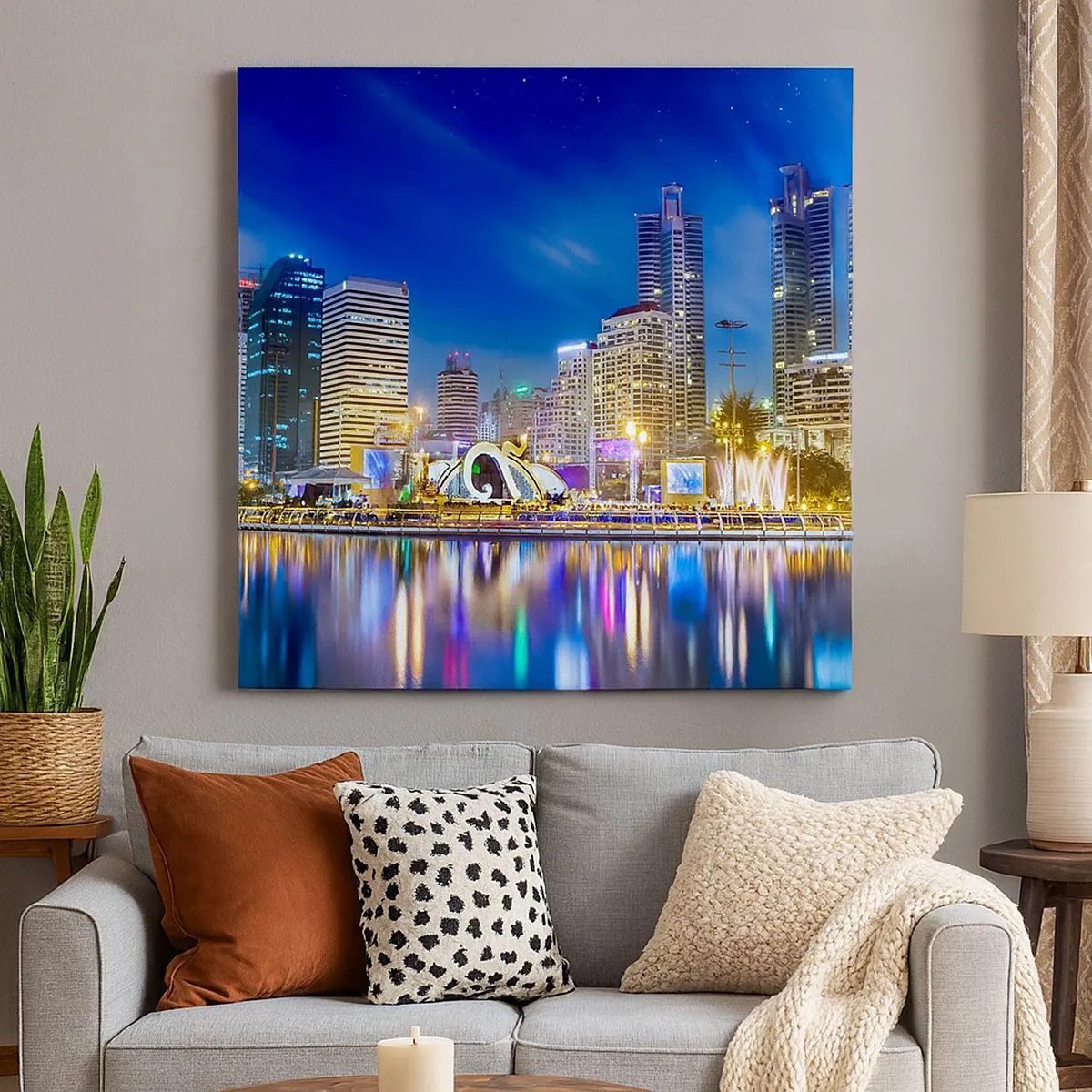 Cuadro sobre lienzo - Impresión de Imagen - La noche del arco iris de la metrópoli - 30x30 cm