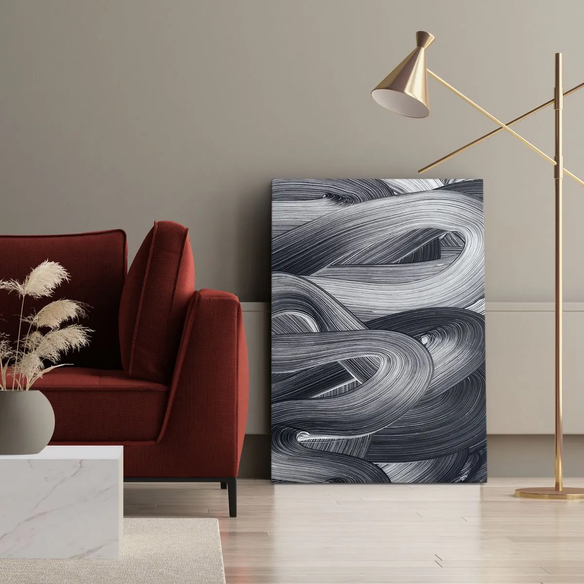 Cuadro sobre lienzo - Impresión de Imagen - Abstracción en blanco y negro con pinceladas dinámicas. - 50x70cm - La fluidez de la realidad - Decoración de pared moderna para salón y dormitorio ARTTOR