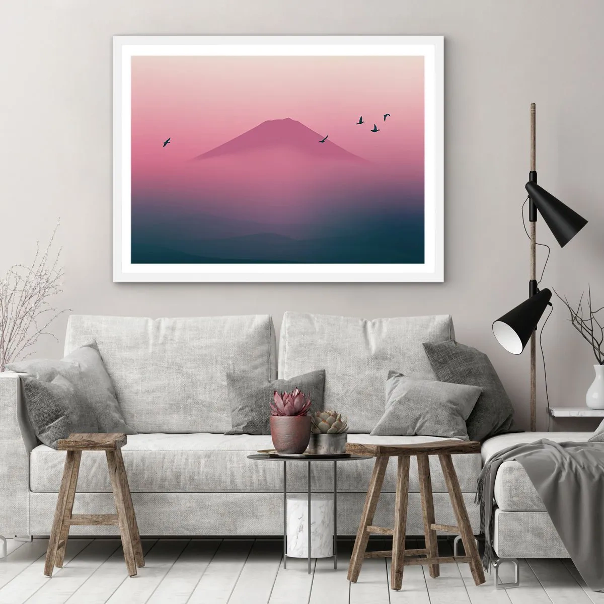 Póster en marco blanco - Sobre las nubes - 100x70 cm