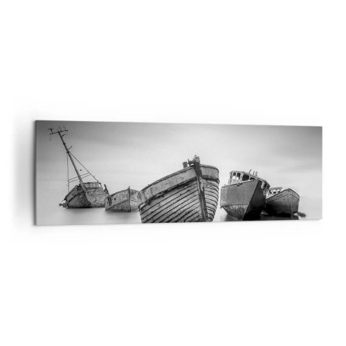 Cuadro sobre lienzo - Impresión de Imagen - Barcos abandonados en aguas tranquilas - 160x50cm - Ahora solo quedan los recuerdos... - Decoración de pared moderna para salón y dormitorio ARTTOR