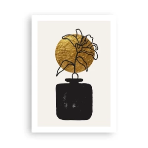 Póster - Composición abstracta con una flor y un círculo dorado. - 50x70cm - Belleza en equilibrio - Decoración de pared moderna para salón y dormitorio ARTTOR