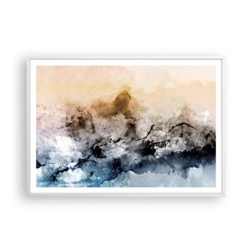 Póster en marco blanco - Hundido en una nube de niebla - 100x70 cm