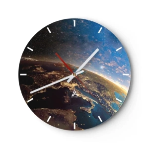 Reloj de pared - Reloj de vidrio - Vista de la Tierra desde el espacio con los continentes iluminados - 30x30cm - Mirémonos a nosotros mismos desde la distancia - Decoración de pared moderna para salón, cocina y dormitorio ARTTOR