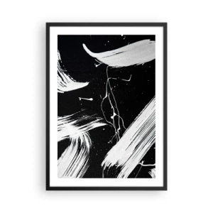 Póster en marco negro - Composición abstracta de pinceladas en blanco y negro - 50x70cm - Rompiendo la oscuridad - Decoración de pared moderna para salón y dormitorio ARTTOR