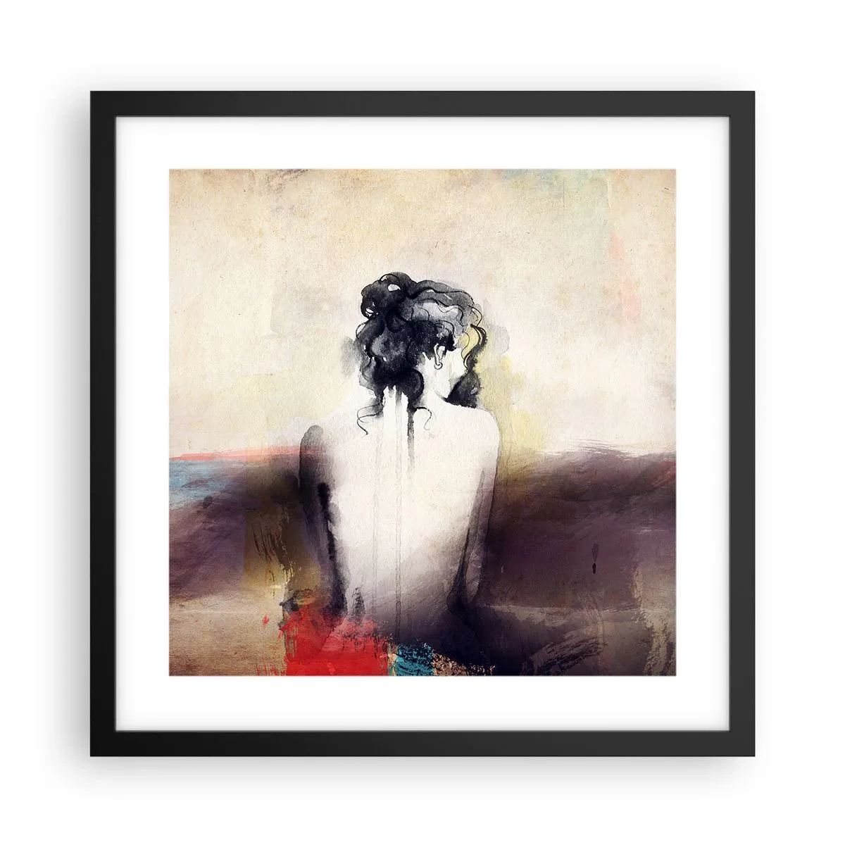 Póster en marco negro - Líneas suaves, formas ovaladas - 40x40 cm