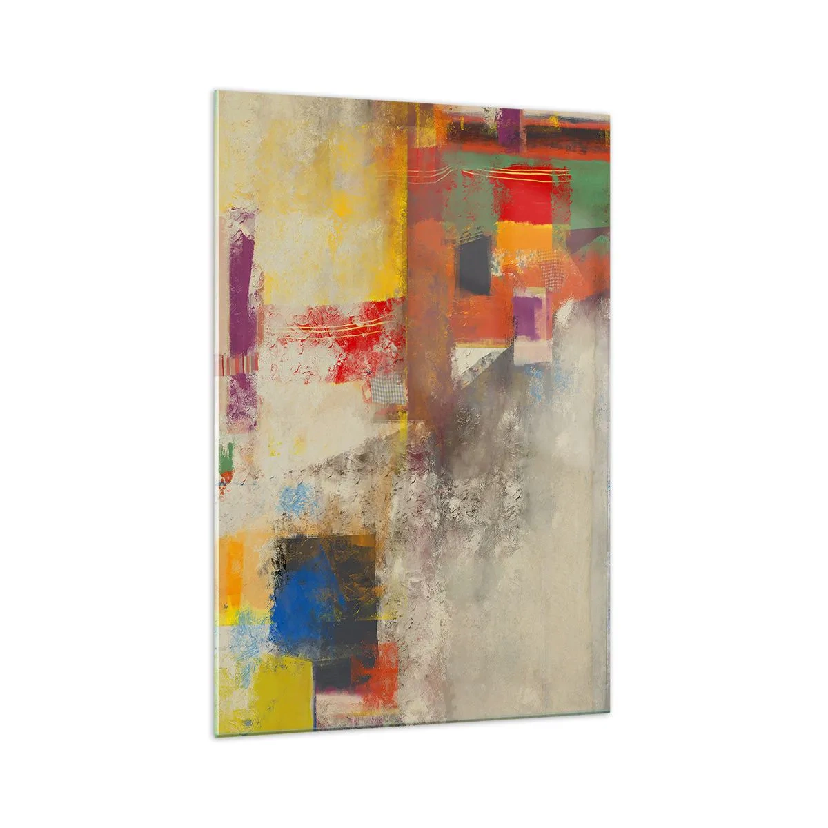 Cuadro sobre vidrio - Impresiones sobre Vidrio - Abstracción colorida con formas geométricas. - 70x100cm - Geometría de color - Decoración de pared moderna para salón y dormitorio ARTTOR