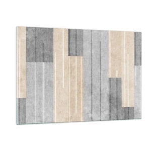 Cuadro sobre vidrio - Impresiones sobre Vidrio - Rayas geométricas en tonos grises y beige - 120x80cm - Composición: sostener la vertical - Decoración de pared moderna para salón y dormitorio ARTTOR