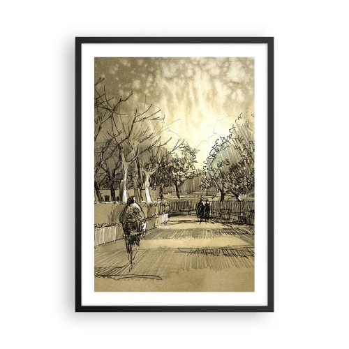 Póster en marco negro - Ilustración de un parque en estilo boceto en tonos sepia - 50x70cm - Un momento hecho a pluma - Decoración de pared moderna para salón y dormitorio ARTTOR