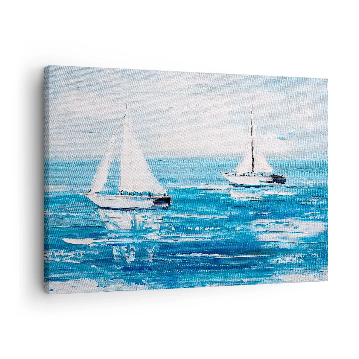 Cuadro sobre lienzo - Impresión de Imagen - Yates en el mar azul en estilo artístico. - 70x50cm - Con un amigo a tu lado - Decoración de pared moderna para salón y dormitorio ARTTOR