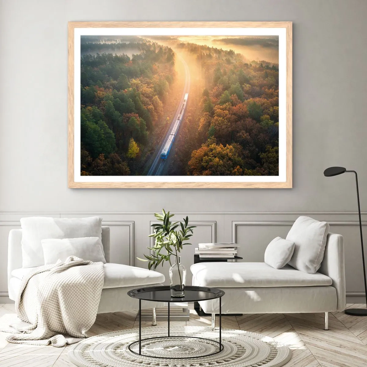 Póster en marco roble claro - Un viaje otoñal - 100x70 cm