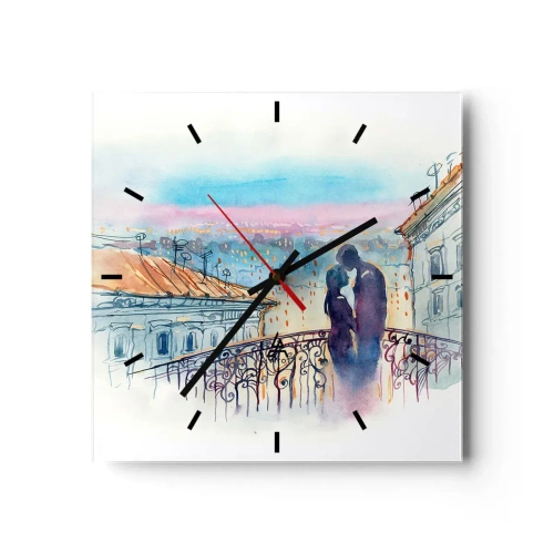 Reloj de pared - Reloj de vidrio - Los amantes de París - 40x40 cm