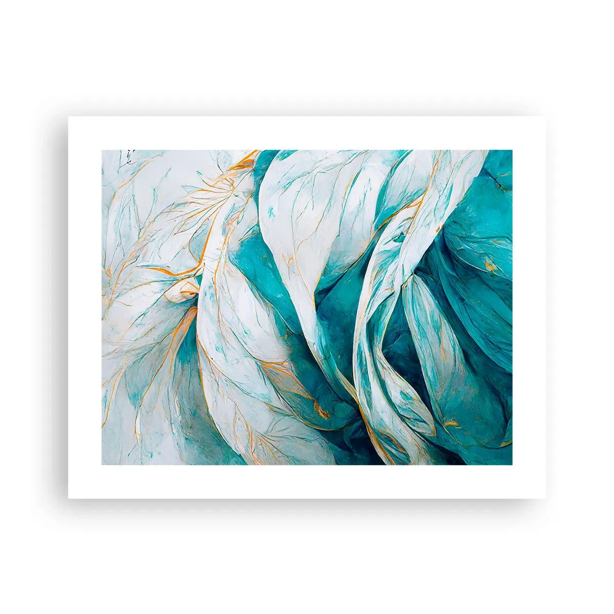 Póster - Abstracción azul con motivos dorados - 50x40 cm