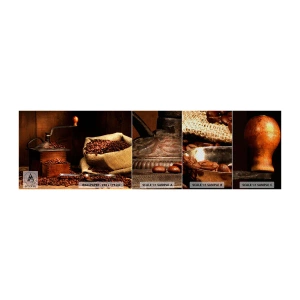 Muestra de fotomural Premium Sand - Bodegón con granos de café y molinillo - Gastronomía, Café, molinillo de cafe - 100x30 cm