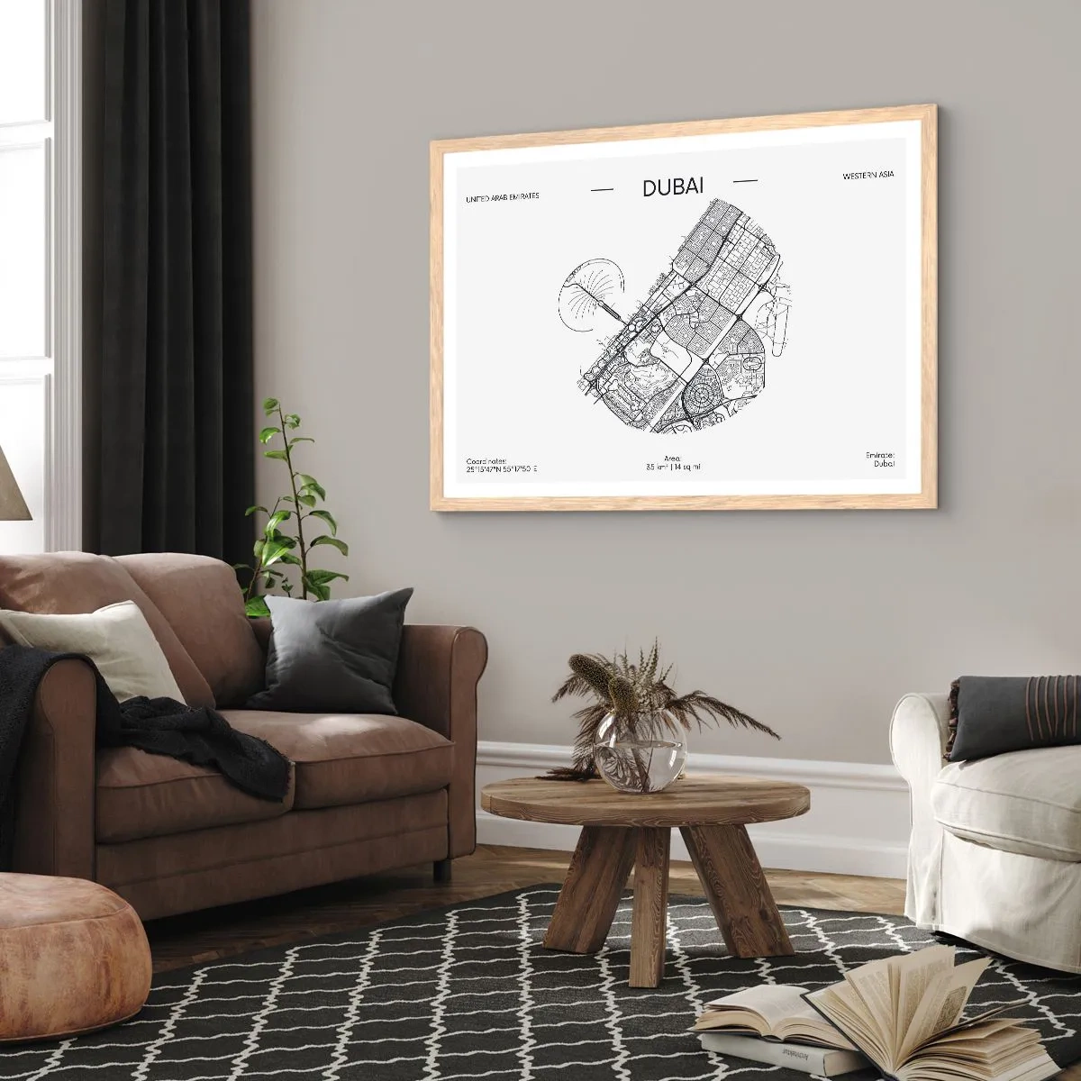 Póster en marco roble claro - Anatomía de Dubái - 100x70 cm