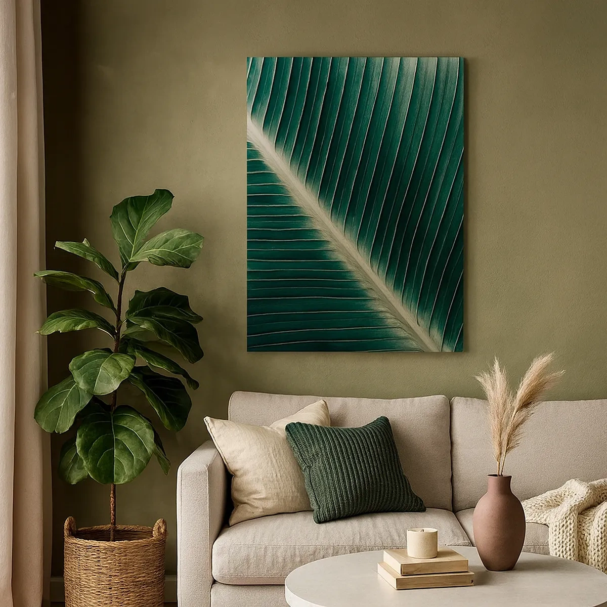 Cuadro sobre lienzo - Impresión de Imagen - Primer plano de la estructura de una hoja verde. - 50x70cm - El ritmo de la naturaleza - Decoración de pared moderna para salón y dormitorio ARTTOR