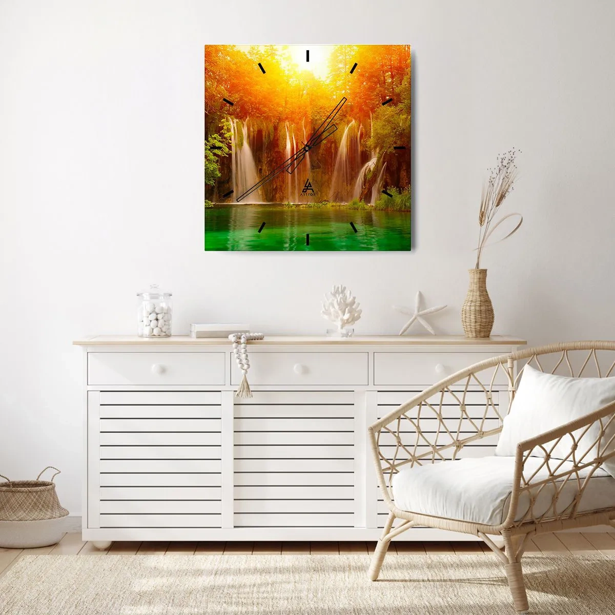 Reloj de pared - Reloj de vidrio - Sol y sombra - 40x40 cm