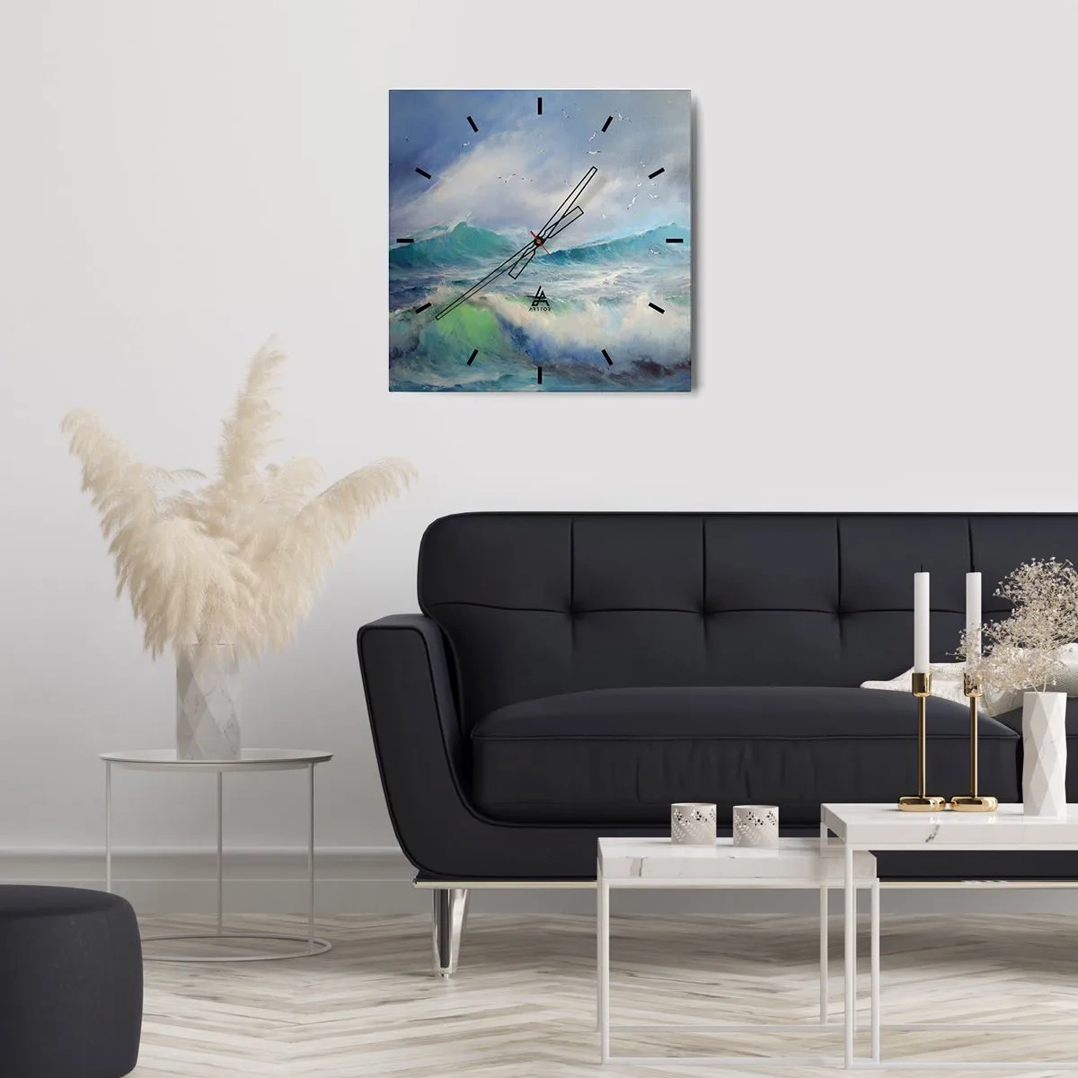 Reloj de pared - Reloj de vidrio - Olas fuertes en el océano - 30x30cm - La fuerza del viento - Decoración de pared moderna para salón y dormitorio ARTTOR